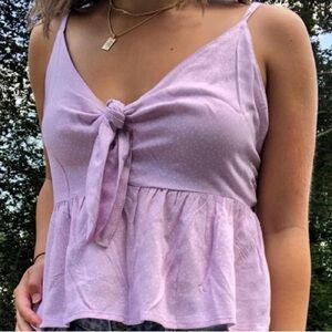 PacSun LA Hearts Tie Front Dotted Flowy Cami Blouse in Pink Size S